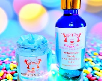 Duo Bundle Collection- Men and Women Whipped Body Butter and Body Oil 8 oz, 4 oz & 2 oz - personalize Bling Lid with initial, over 70 scents