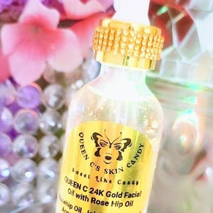 Queen C&#39;s 24K Gold Facial Oil with Rosehip Oil & 24K Gold Flakes-unscented or lightly scented 1oz or 2oz|Natural Skincare| Organic Skincare