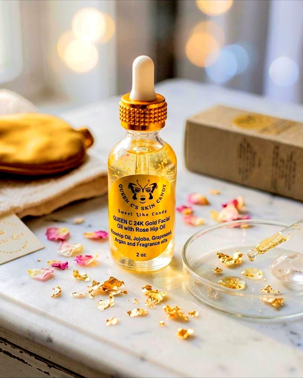 24K Gold Facial Oil: Rosehip, Jojoba, Argan - Organic Skincare