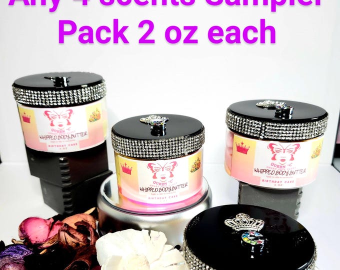 Pick any 4 Sampler Pack - 2 oz each Men and Women Whipped Body Butter skin candy. You can personalize your Bling Lid with initial