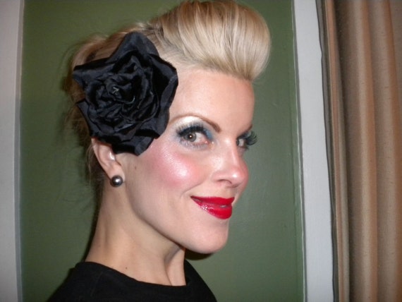 Black Rose Pinup Hair Clip Rockabilly Wedding Etsy