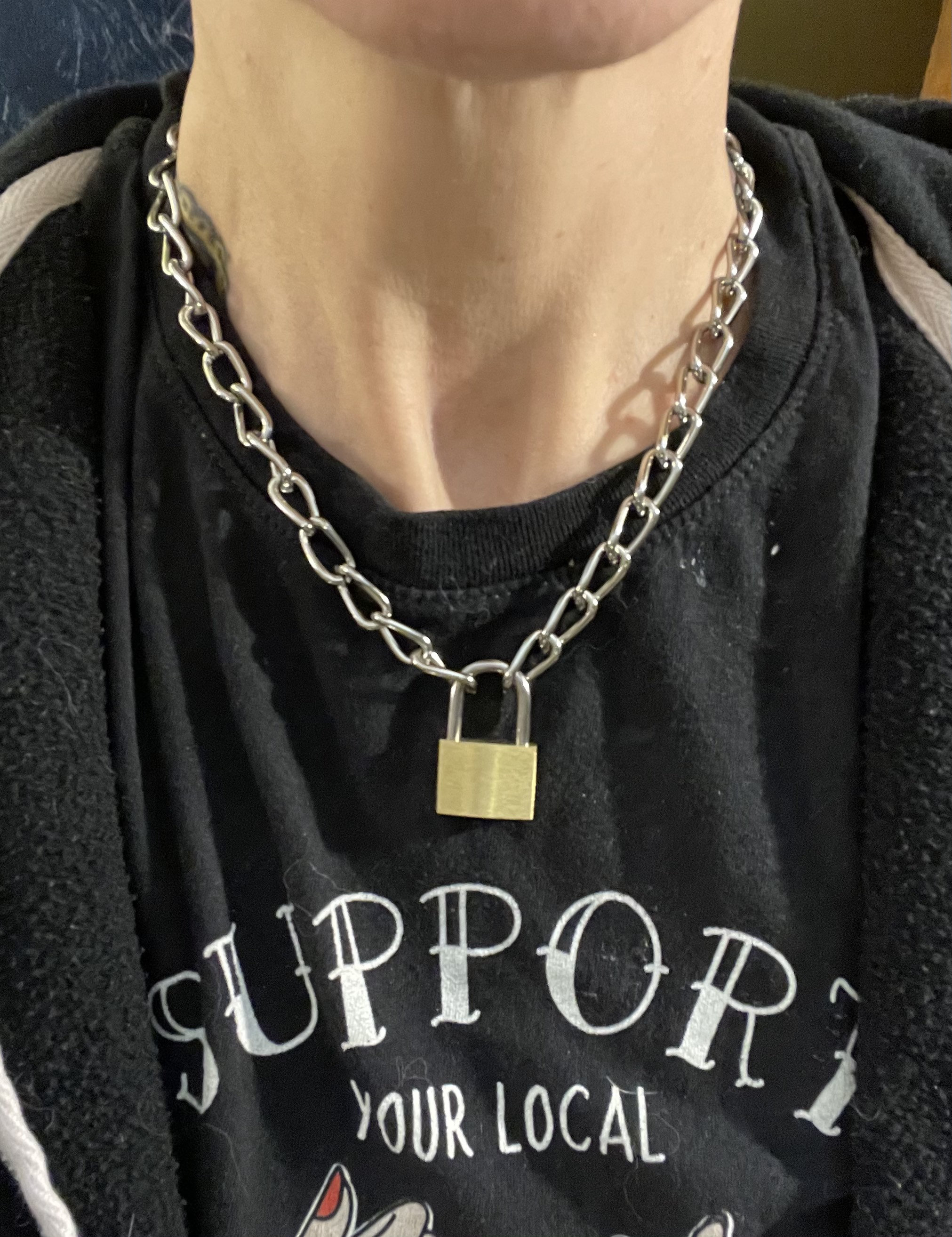 TseenYi Lock Necklace Punk Chunky Chain Choker Necklace Gold