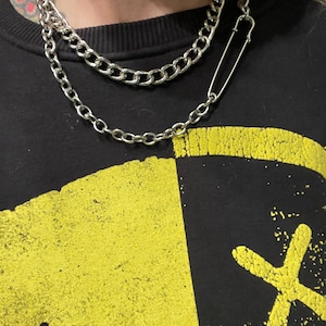 Double chain silver  safety pin necklace
