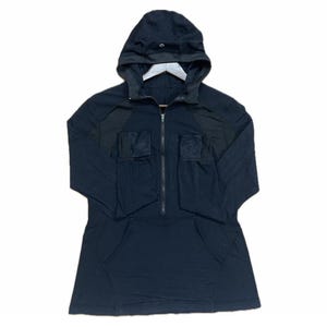May include: Black hooded sweatshirt with a half-zip closure, two front pockets, and a kangaroo pocket. The text "RETRO REVERIE" and "WE GIVE CLOTHES A SECOND CHANCE" are displayed above and below the sweatshirt.