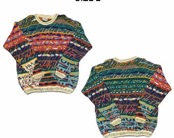 Vintage COOGI Australia Multicolour 3D Knit Sweater - 100% Mercerised Cotton - Size Large.