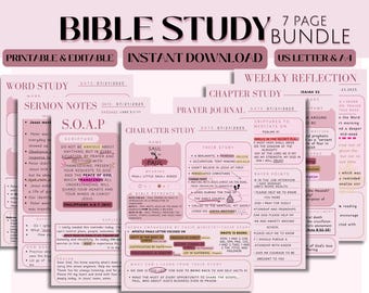 Digital Bible Study Journal Bundle Chapter Summary, SOAP, Prayer. Printable Bible study guide, verse mapping, bible study digital template