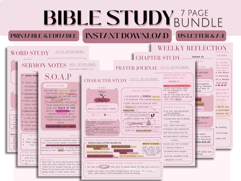 Bible Study Journal Bundle Template, Study tool template| Growing faith|SOAP| Bible Chapter summary deep dive| PDF, Digital Printable