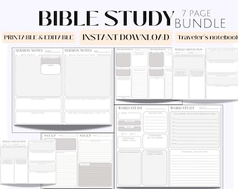 Digitales Bibelstudien-Journal Bündel Kapitelzusammenfassung, SOAP, Gebet. Druckbare Vorlage für die Bibelarbeit, Verszuordnung, Taschenbuch