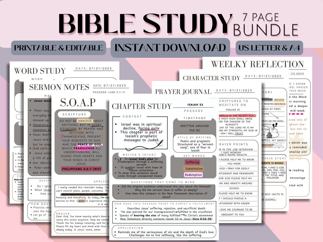 Digital Bible Study Journal Bundle Template, Study Tool Template ...