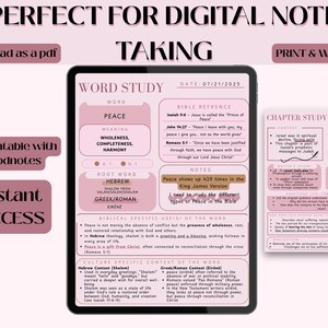 K&ouml;nnte beinhalten: Digitaler Studienf&uuml;hrer f&uuml;r digitales Notizen, mit einer Wortstudie zu &bdquo;Frieden&ldquo; mit Definitionen, Bibelstellen und Notizen. Enth&auml;lt eine Kapitelstudie mit Kontext und Schl&uuml;sselw&ouml;rtern. Kompatibel mit Goodnotes. Sofortiger Zugriff.