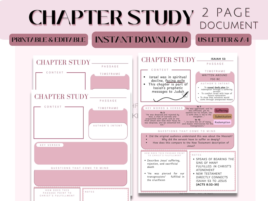 A4 Pdf Chapter Designs Bible Chapter Study Template: Printable Study Guide (PDF Download A4 ...
