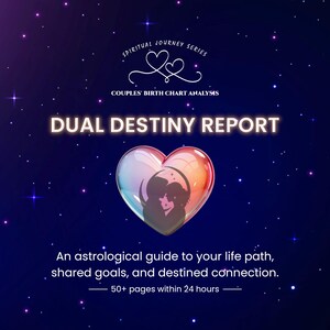 Leitura personalizada do mapa astral do casal | Relatório de destino duplo para explorar caminhos de vida, propósito compartilhado, crescimento do relacionamento e alinhamento cósmico