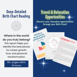 Guía de viajes y reubicación con lectura de cartas natales: Astrología personalizada para destinos ideales: el regalo perfecto para los amantes de la aventura.