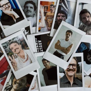 May include: A collection of instant photos featuring a man in various poses. The photos are in white frames and show the man smiling, wearing glasses, and in different outfits. Some photos have text, including "ADULT CONTENT".