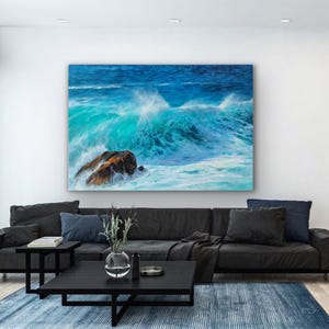 Seascape, Ocean Wave Original Oil painting on Stretched Canvas | Hand-painted | 28 x 39in (70 x 100cm) | Large Art, Sea | Coastal Wall Art