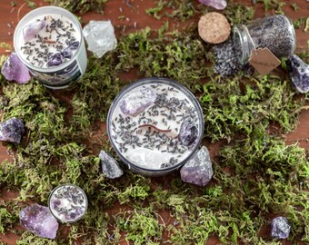 Lilac Slumber Sanctuary, Calming Candle, Amethyst & Clear Quartz, Sleep Candle, lavender candle, Witchy Candle, Manifestation Candle