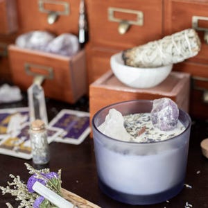 Candela calmante, ametista, candela di Halloween, candela per dormire, calmante, purificante, candela per dormire, candela per l&#39;ansia, lavanda, regalo di inaugurazione della casa