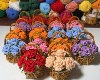 Crochet Rose Basket: Handmade Car Hanging Ornament