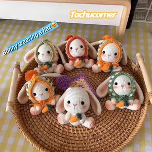 Crochet Bunny Keychain: Handmade Long-Eared Rabbit with Hat
