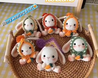 Crochet Bunny Keychain: Handmade Long-Eared Rabbit with Hat