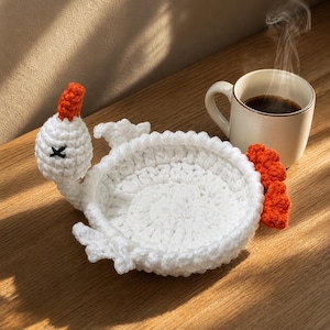 Crochet Squirrel & Lizard Mug Rug, Animal Crochet Coasters, Amigurumi Cup Holder, Cute Handmade Drink Mat, Turtle Mouse Goose Frog Coasters Goose Coaster