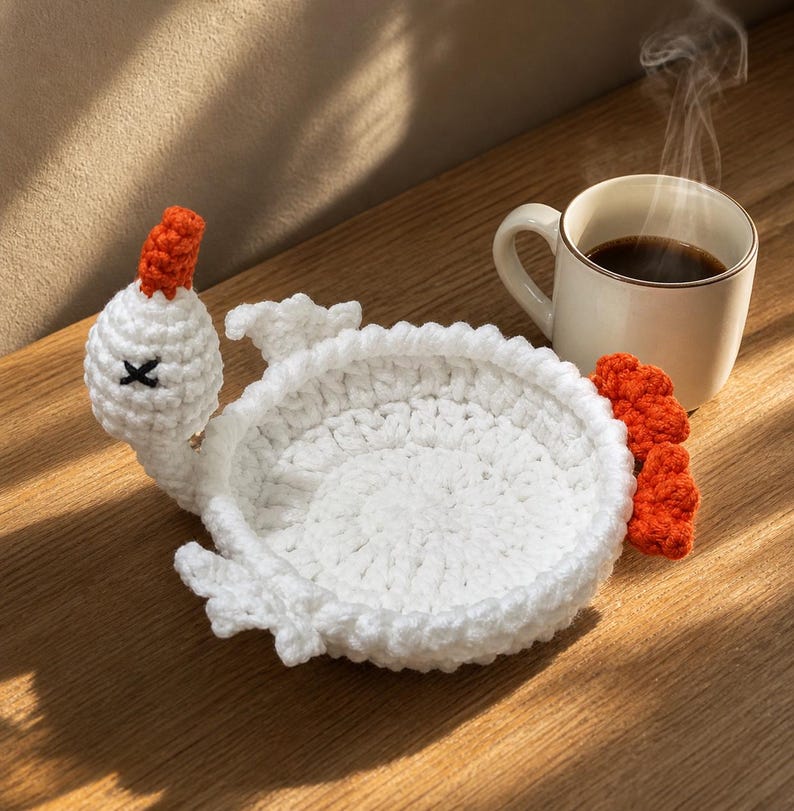 Crochet Squirrel & Lizard Mug Rug, Animal Crochet Coasters, Amigurumi Cup Holder, Cute Handmade Drink Mat, Turtle Mouse Goose Frog Coasters Goose Coaster