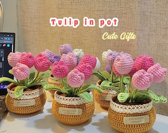 Handmade Crochet Tulip Flower Pot: Knit Home Decor Gift