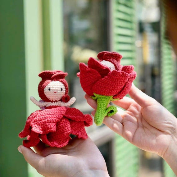 Reversible Crochet Rose Fairy Amigurumi: Handmade Plush Doll - Etsy