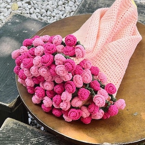 かぎ針編みの花束ブランケット、手作りのかぎ針編みのバラの花束ブランケット、柔らかいブランケット、母の日ギフト、結婚祝い、彼女へのギフト