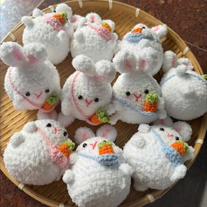 Crochet Bunny Keychain: Handmade Amigurumi Rabbit Charm with Carrot Bag