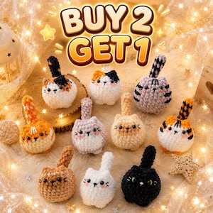Buy 2 Get 1 Handmade Crochet Cute Cat Keychain, Handmade Mini Crochet Amigurumi Cat Keychain, Gift for Cat Lovers, Adorable Cat