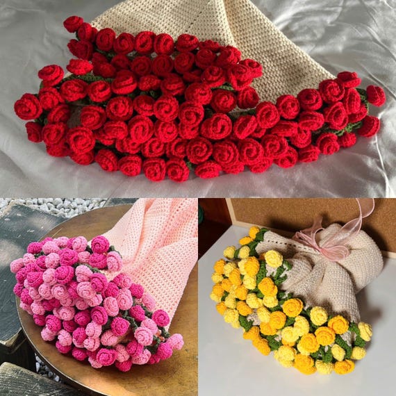 ハンドメイドかぎ針編みの花束ブランケット：エレガントな花柄のスロー