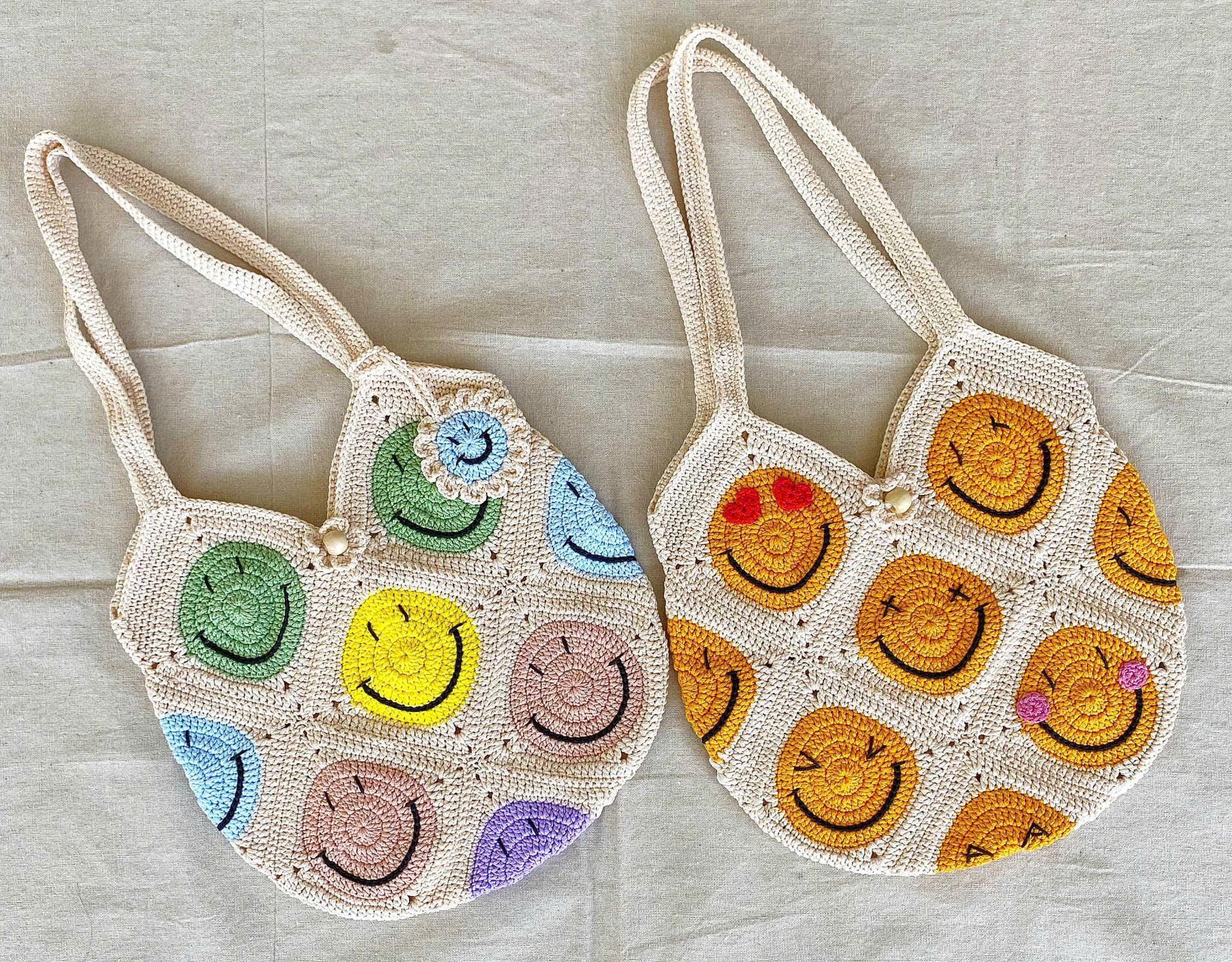 Crochet Granny Square Tote Bag: Handmade Pink Flower Shoulder Bag