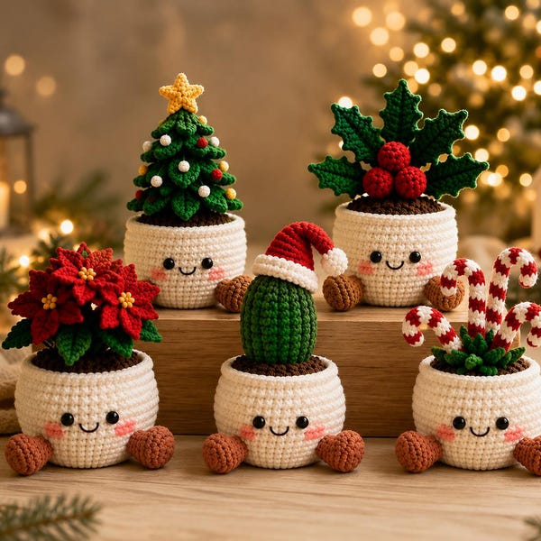 Maceta navideña de ganchillo para plantas, decoración navideña, regalo 2026, maceta navideña de ganchillo, recuerdo navideño, maceta de ganchillo para árbol de Navidad 2026