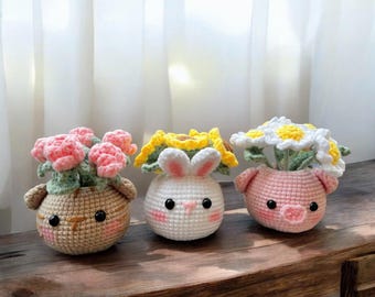 Crochet Animal Flower Pot: Handmade Amigurumi Planter