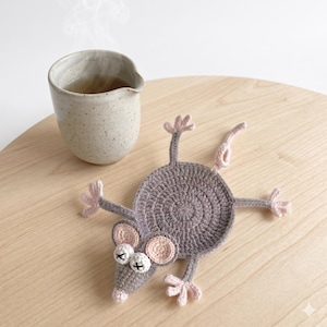 Crochet Squirrel & Lizard Mug Rug, Animal Crochet Coasters, Amigurumi Cup Holder, Cute Handmade Drink Mat, Turtle Mouse Goose Frog Coasters Mouse Coaster
