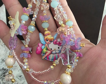 Pixie Blossom Dreams | Fairy Kitty Phone Chain, Fairycore Beaded Bag Charm, Kawaii Crystal Keychain