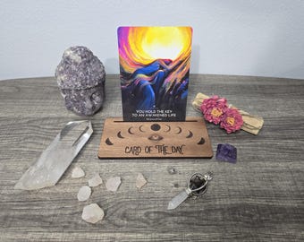 Moon Cycles Tarot Holder: Maple or Mahogany Altar Decor Card of the day holder