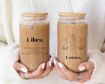 Libra Sipper Glass, 16oz with Zodiac Design