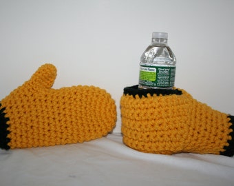 Conjunto de manoplas y mitones de ganchillo para bebidas: colores personalizados del equipo