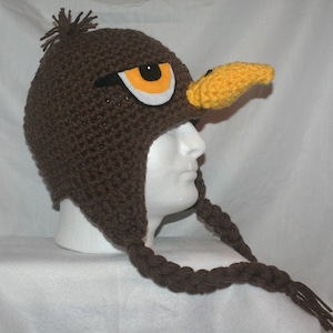 Brown hawk hat with ear flaps and braid  - fun winter made to look like a Hawk - fun and unique
