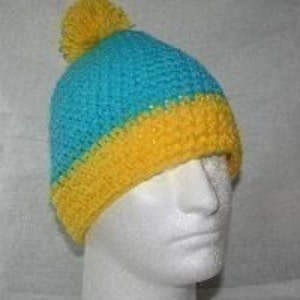 Unique winter hat inspired by the hat Cartman wears teal / canary yellow image 1