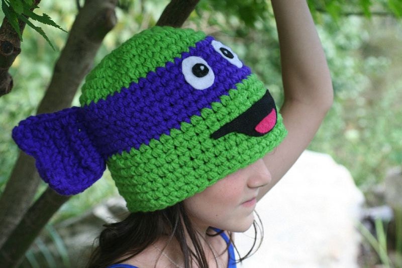 Hand-knit Teenage Mutant Ninja Turtle Hat With Ribbed or 