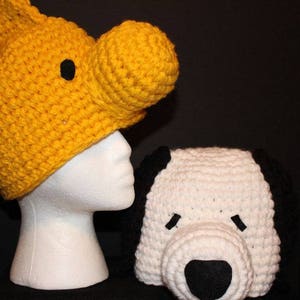 2 custom hats - twin costume - white dog with black ears and a golden bird hat - couples costume