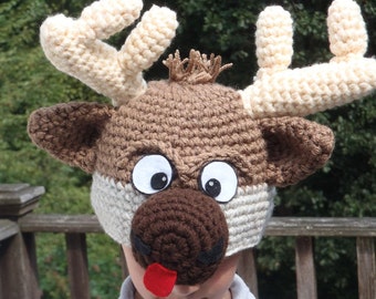 Reindeer hat - 6-9 month old  - cute and unique handmade character hat made to look like reindeer