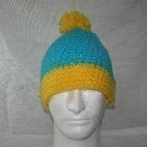 Unique winter hat inspired by the hat Cartman wears teal / canary yellow image 3