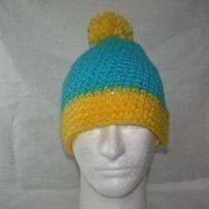 Unique winter hat inspired by the hat Cartman wears teal / canary yellow image 5