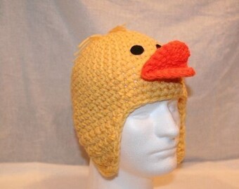 Baby chick crocheted character winter hat with ear flaps