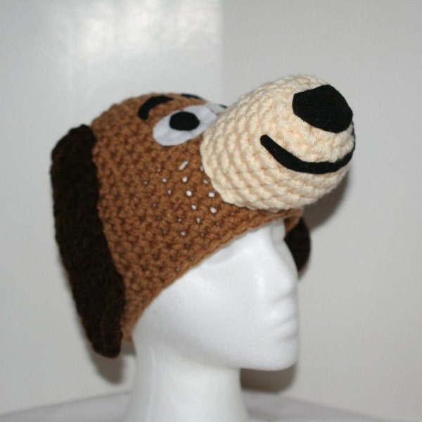 Baby to small toddler size hat -  unique winter hat made to look like a brown slinky dog - cute dog hat