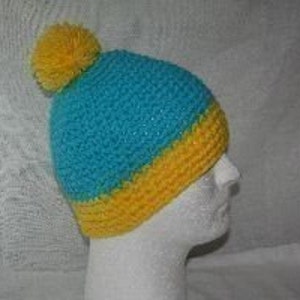 Unique winter hat inspired by the hat Cartman wears teal / canary yellow image 4